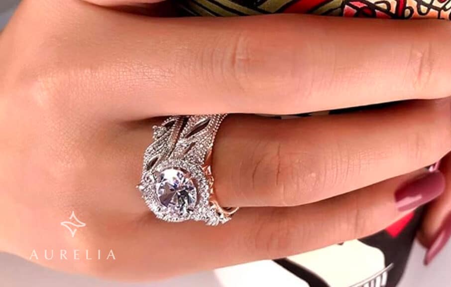 Jeulia 4 Carat Openwork Ring Sets for Women 925 Sterling Silver Wedding Sets Rose Gold Round Cut Halo Engagement Ring White Diamond band CZ Solitaire Anniversary Promise Rings