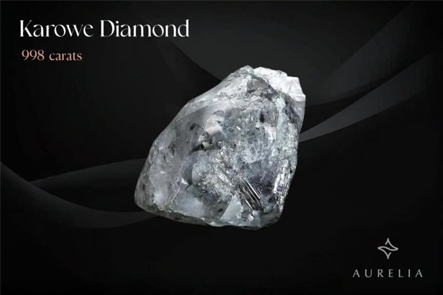 Karowe Diamond: 998 carats on a black marvel background
