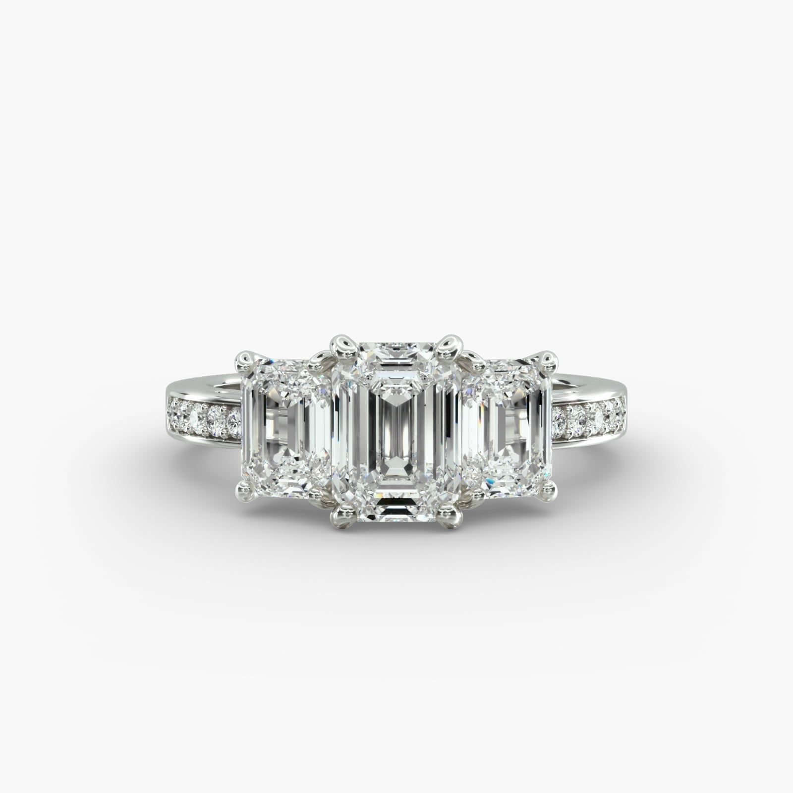 Emerald Cut 3 Stone Engagement Rings with Pavé Accents