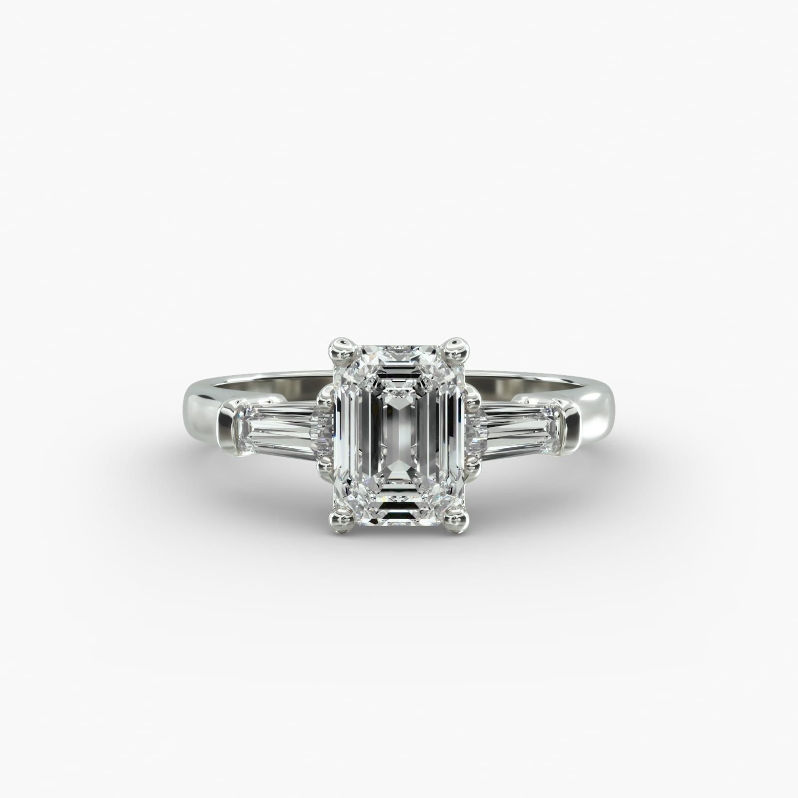 Emerald Cut 3 Stone Engagement Rings with Tapered Baguette Side Stones