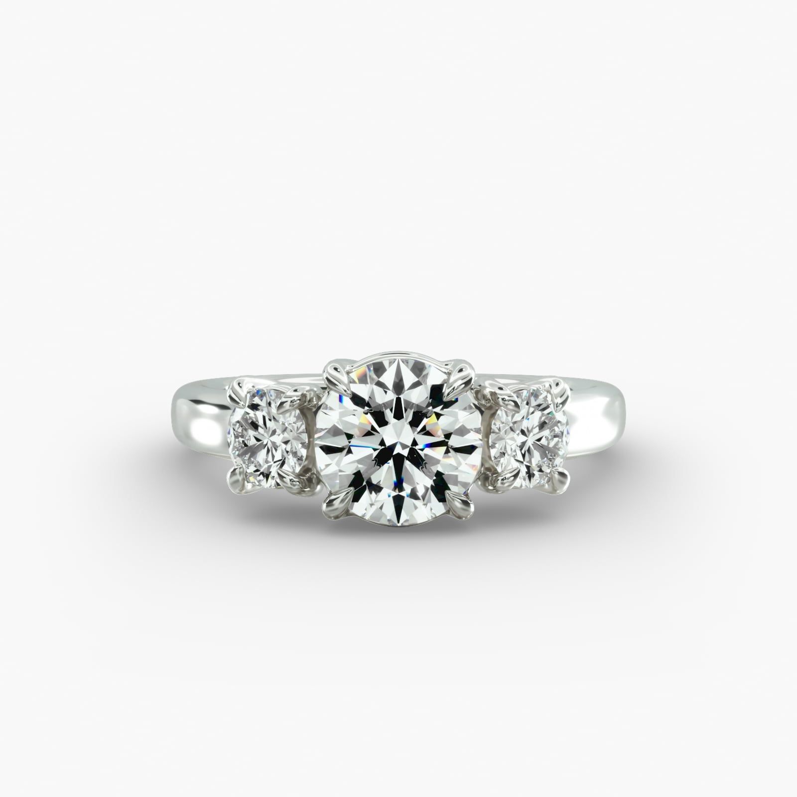 Round Brilliant 3 Stone Engagement Rings with Airline Shank