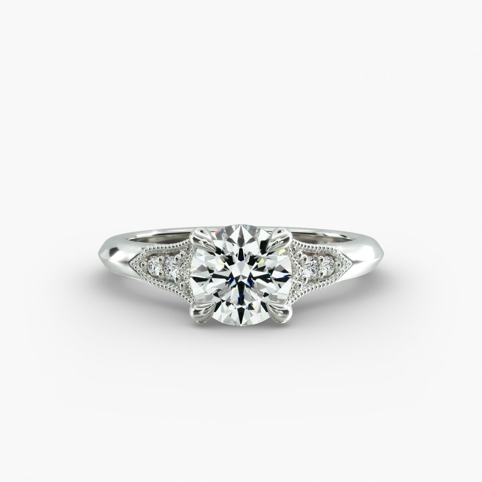 Antique Looking Engagement Rings with Fleur-De-Lis Side Accent