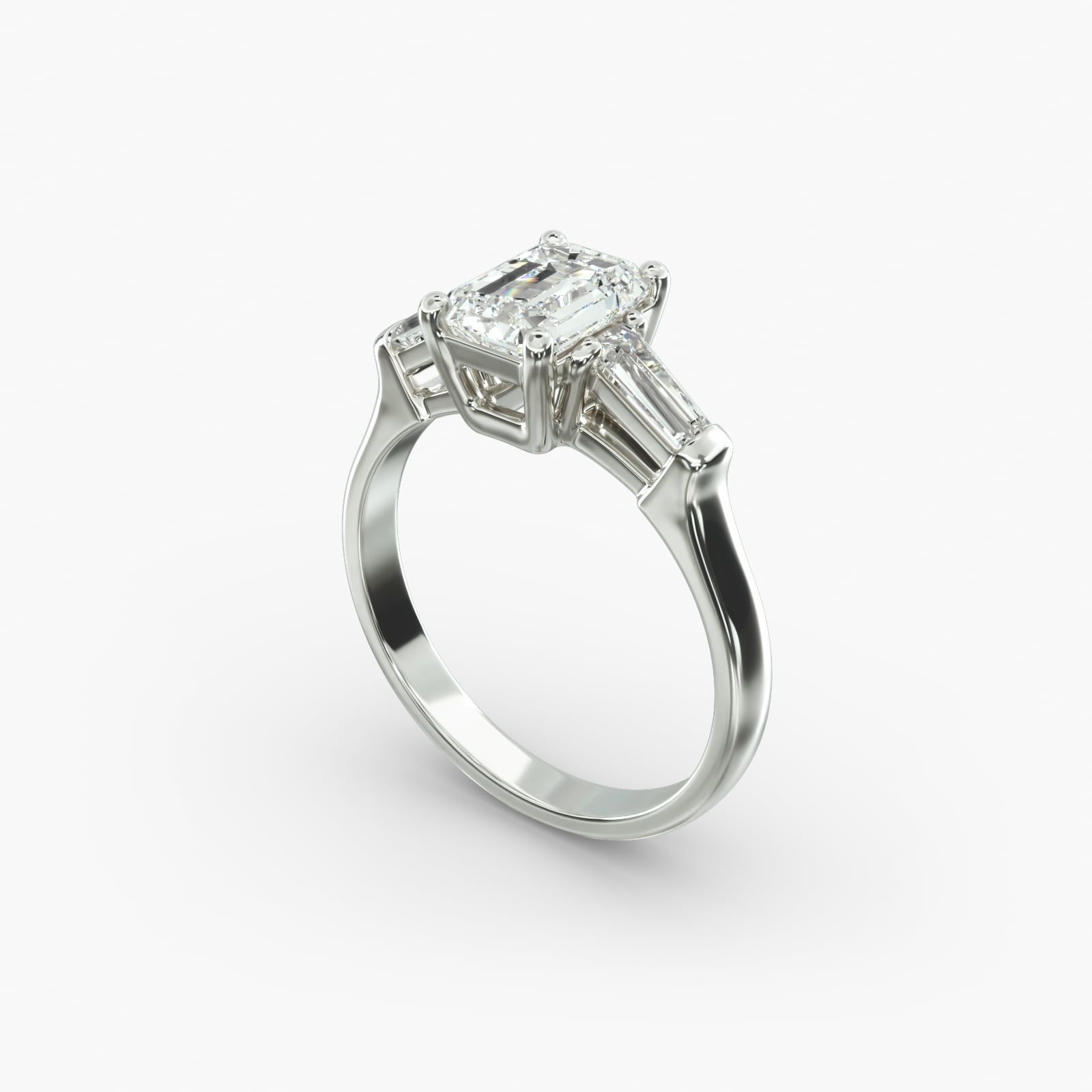 Emerald Cut 3 Stone Engagement Rings with Tapered Baguette Side Stones view 3