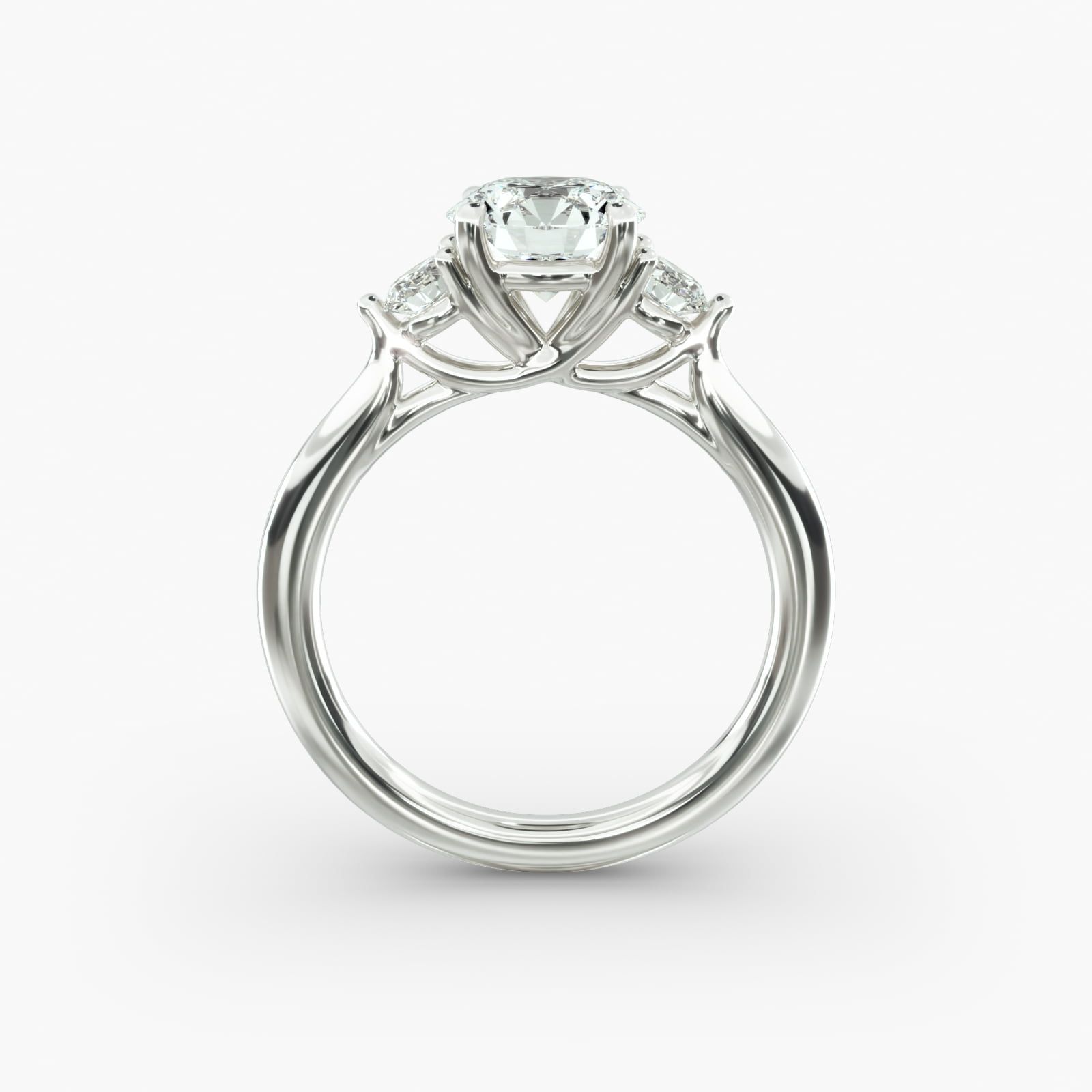 Round Brilliant 3 Stone Engagement Rings with Cross Prong Design view 3