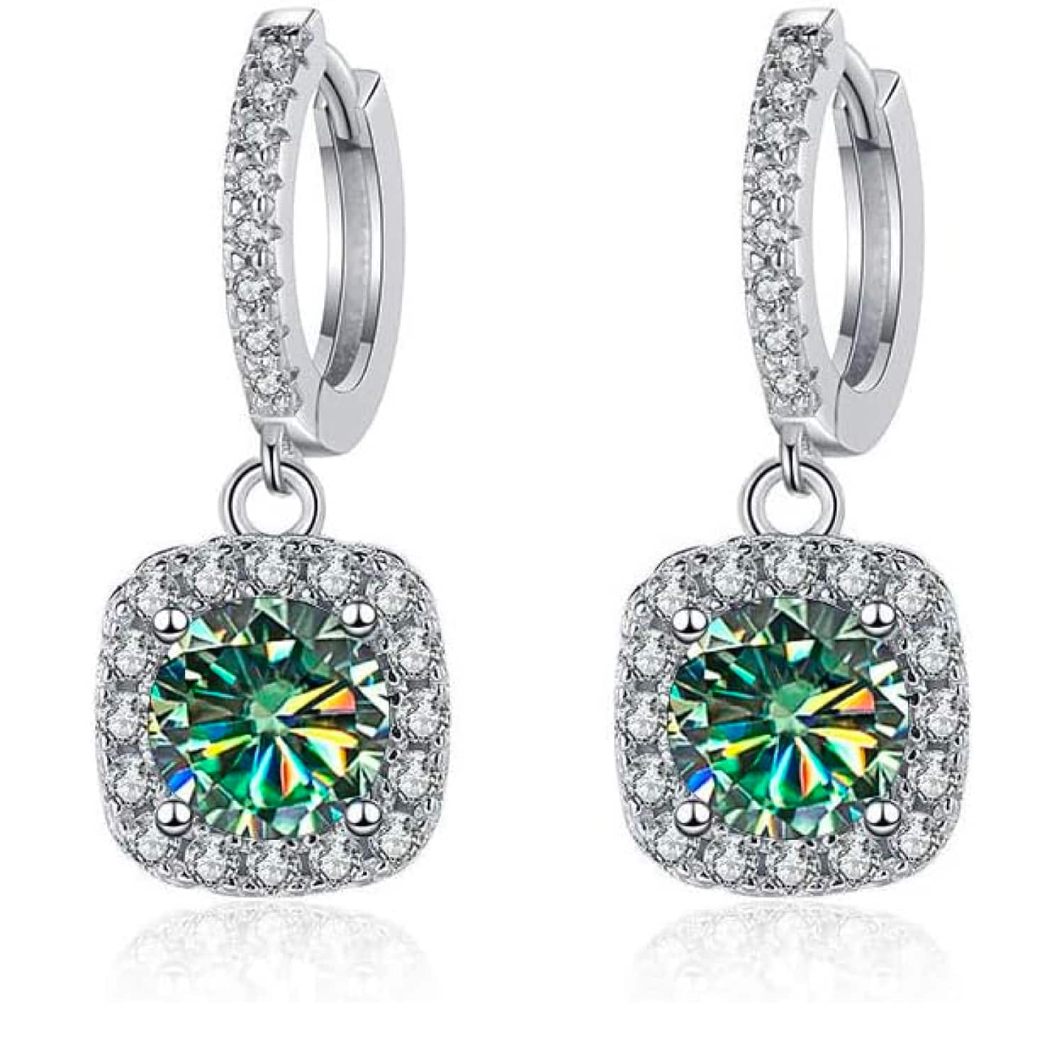 Wedding Moissanite Earrings for Women - 2.0ct Teal Moissanite S925 Silver Plated 18K White Gold Jewelry Anniversary Earrings Gift