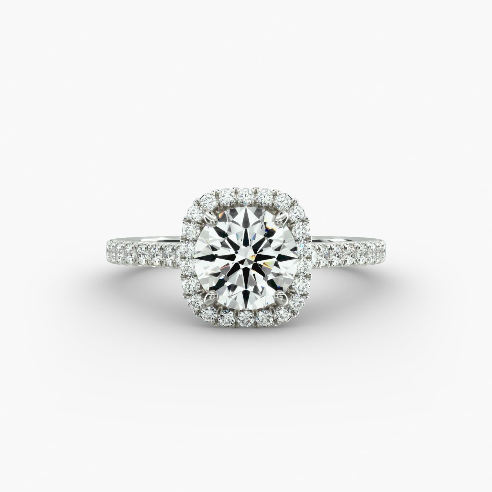 14K White Gold Halo Cushion Outline Pavé Engagement Ring