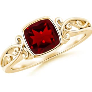 Natural Garnet Cushion Solitaire Ring