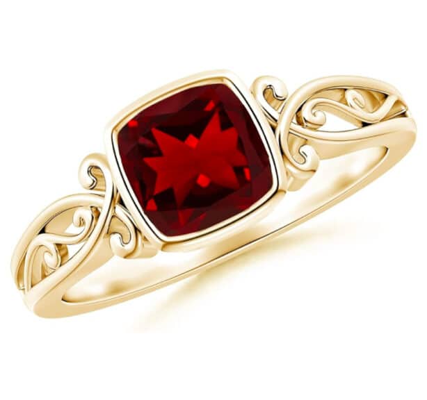 Natural Garnet Cushion Solitaire Ring