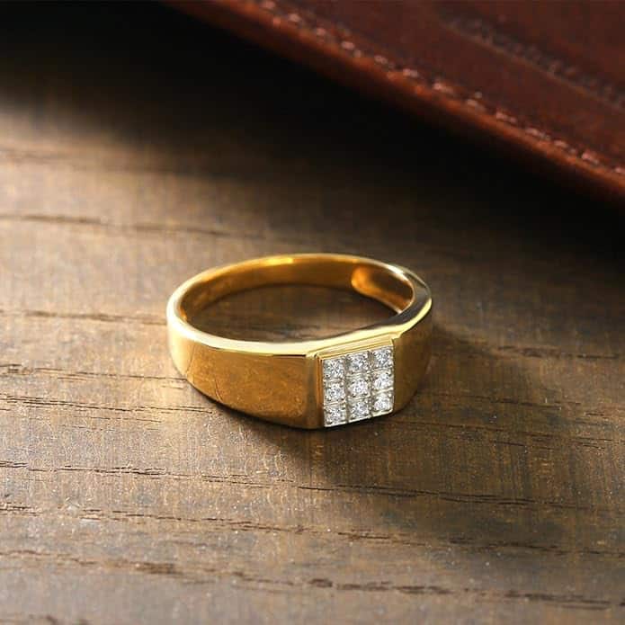 pure-gold-mens-promise-ring 2 Solid 10k Yellow Gold Natural White Diamond Wedding Anniversary Ring For Men | Available In Size 7,8,9,10,11,12,13
