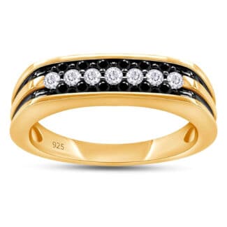 1/2 Carat CTTW Round Cut Black And White Natural Diamond Men's Wedding Band Promise Ring In 14K Gold Over Sterling Silver (0.50 Cttw,I2-I3 Clarity)