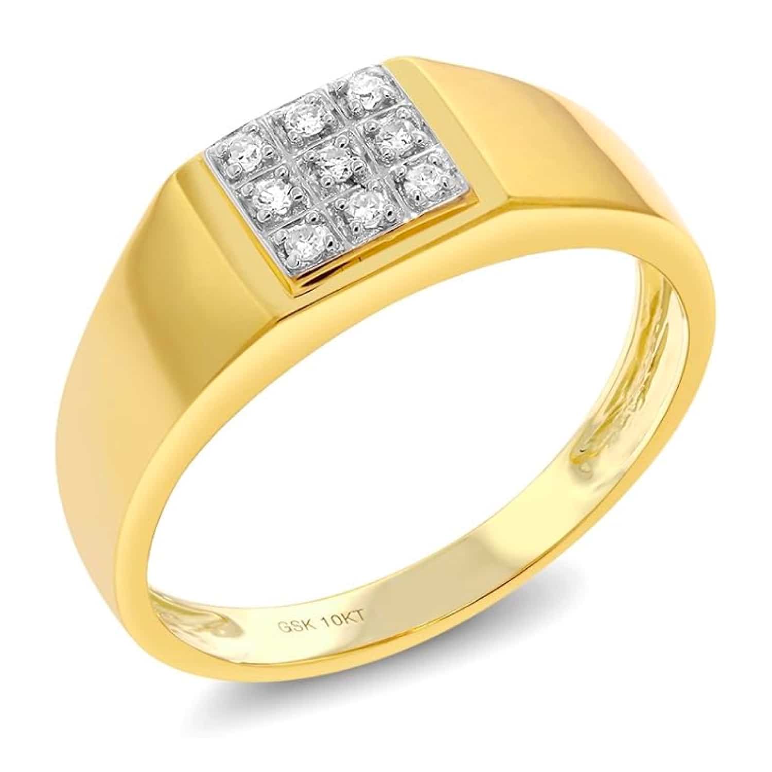pure-gold-mens-promise-ring Solid 10k Yellow Gold Natural White Diamond Wedding Anniversary Ring For Men | Available In Size 7,8,9,10,11,12,13