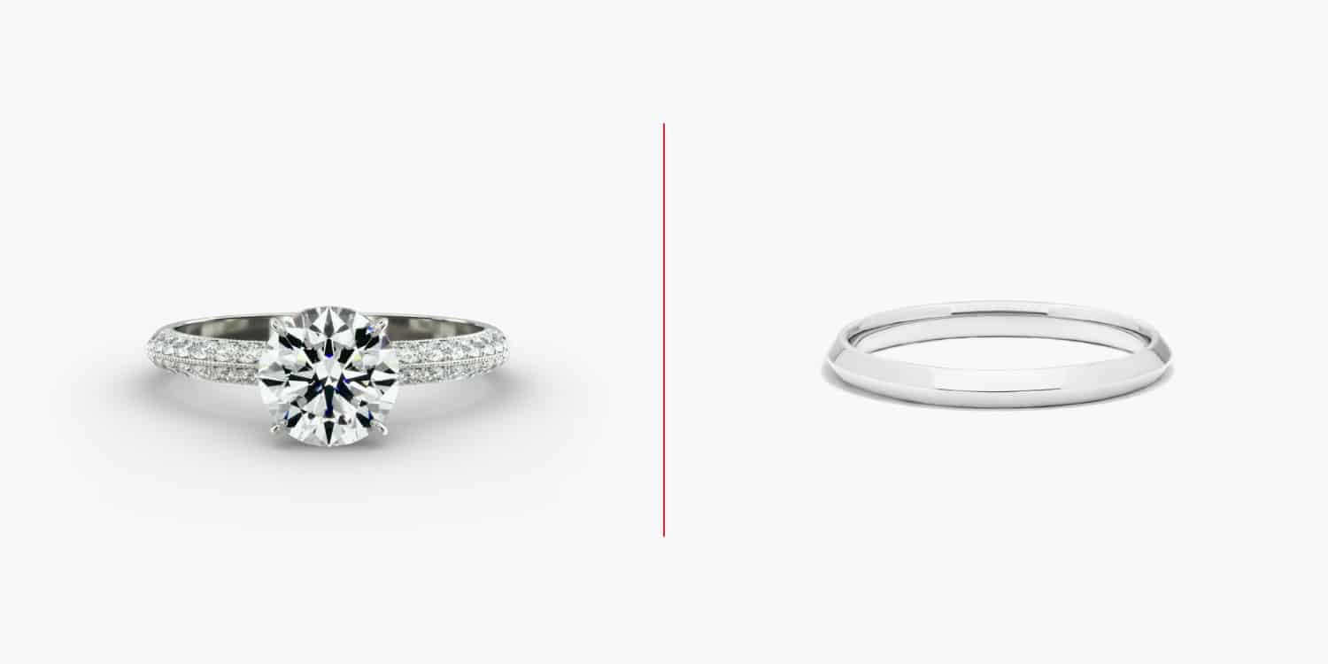 A sparkling pavé ring combined with a sleek, polished band like this set from James Allen is a striking yet balanced choice.