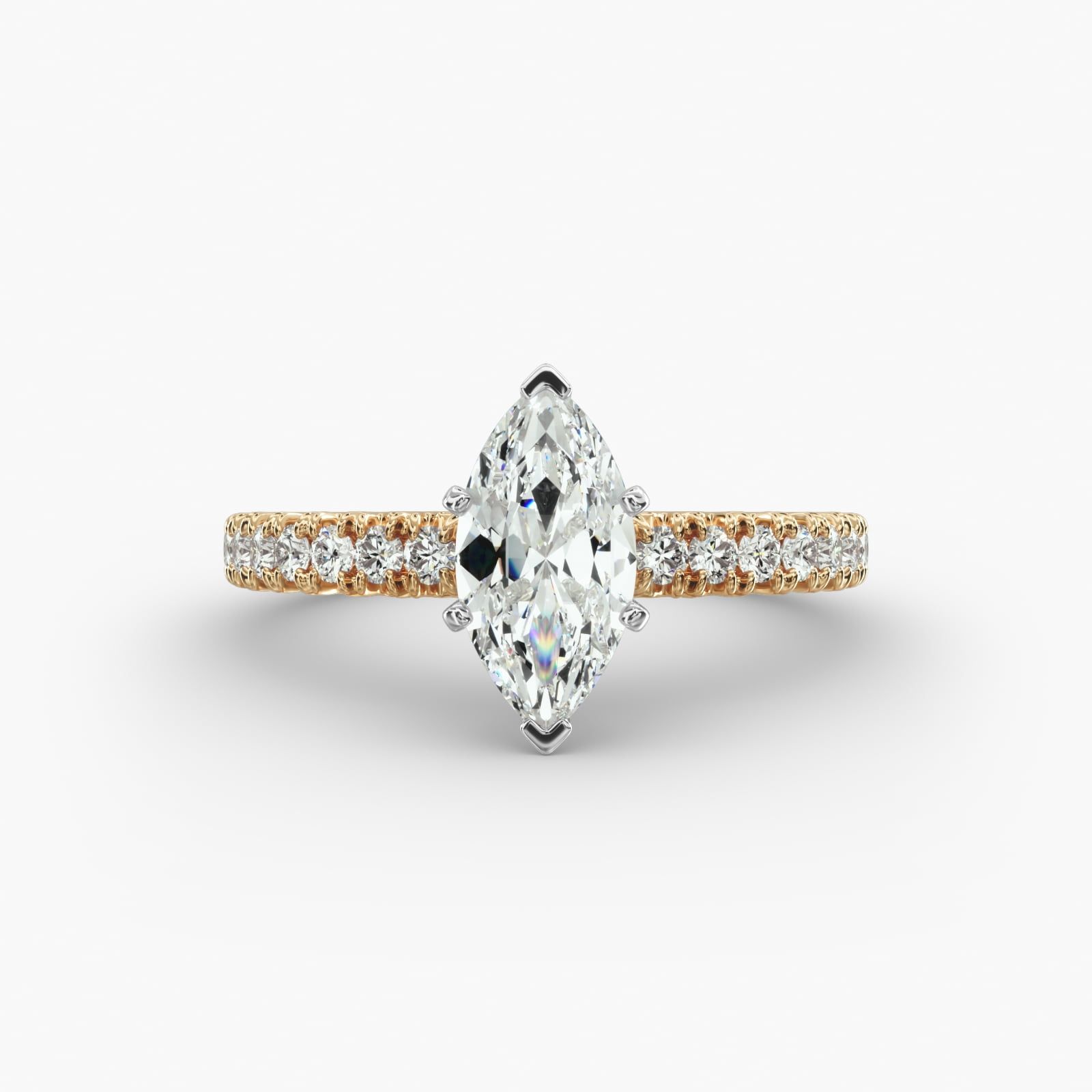 exact lab-grown diamond copy of Selena Gomez's engagement ring, featuring a stunning marquise-cut D color VVS2 stone set in 14K yellow gold from Blue Nile