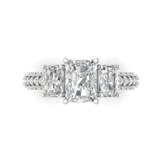 Elegant 18K white gold solitaire ring with 3-stone accents from Clara Pucci. Perfect for bridal, engagement, or statement wear.