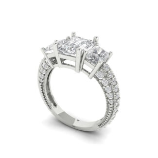 Elegant 18K white gold solitaire ring with 3-stone accents from Clara Pucci. Perfect for bridal, engagement, or statement wear.