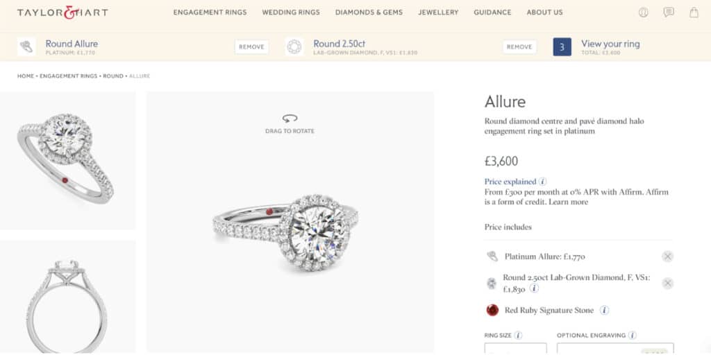 See a 360° preview of your custom ring with final pricing.