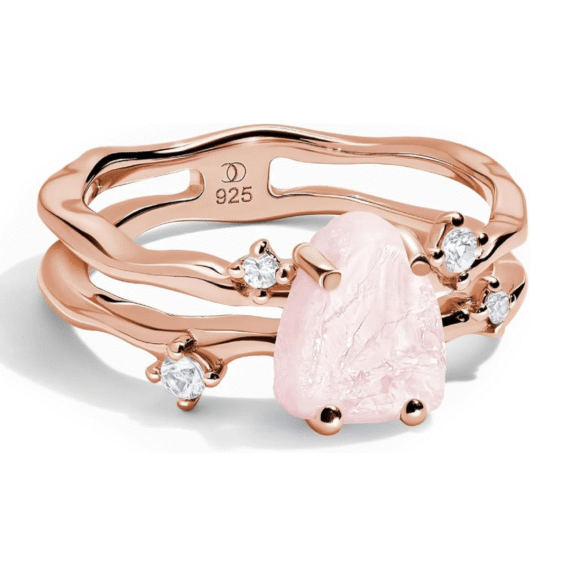 Flow Raw Rose Quartz Ring in 18kt Rose Gold Vermeil
