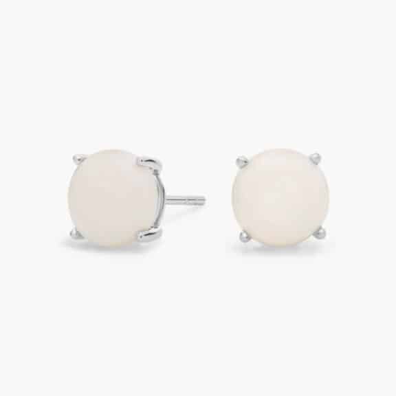 Opal Stud Earrings in 14k White Gold (7mm)
