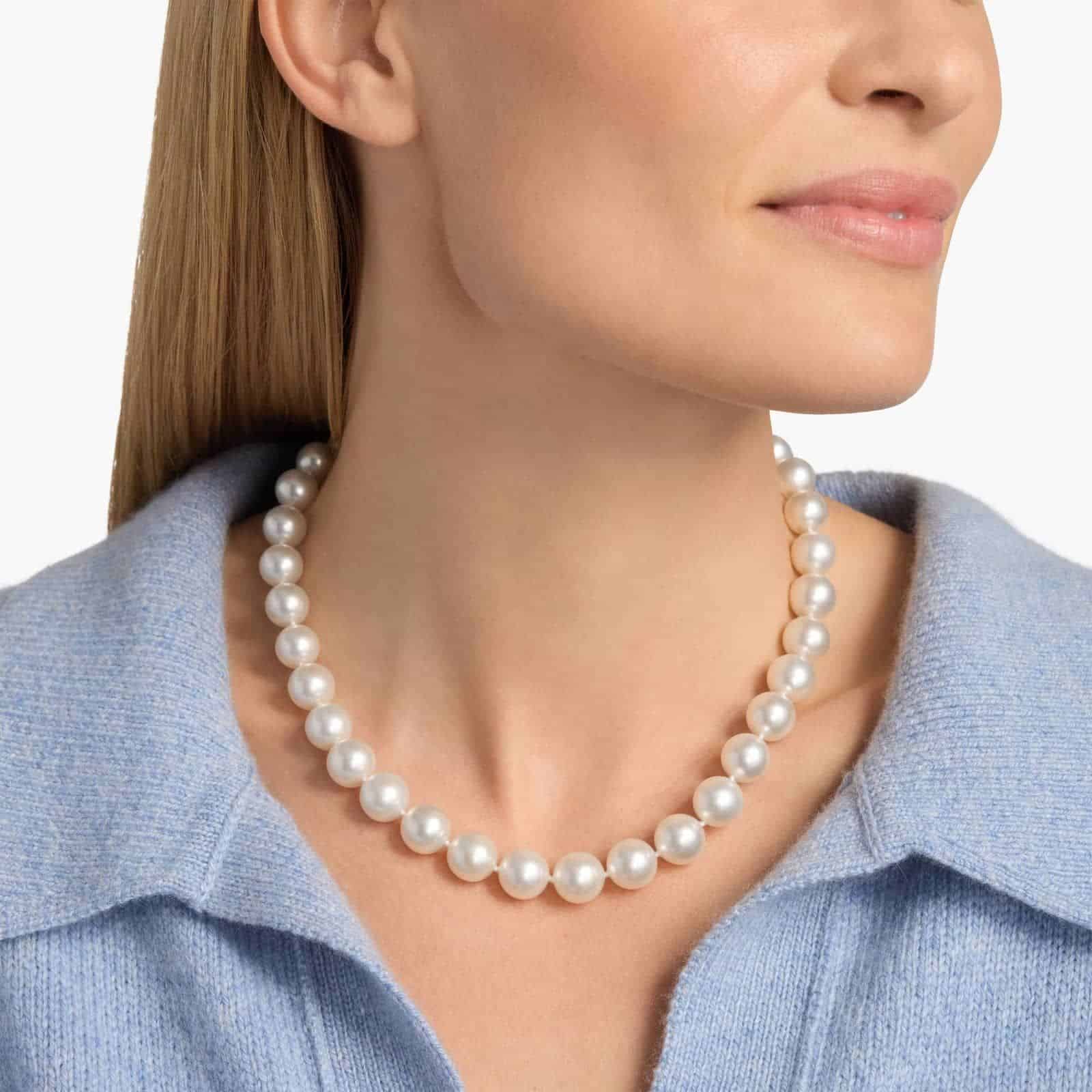Luminous South Sea Pearl Strand Necklace 2 An exquisite 17-inch strand of exceptionally large and luminous South Sea cultured pearls, hand-knotted and secured with an 18k white gold safety clasp.