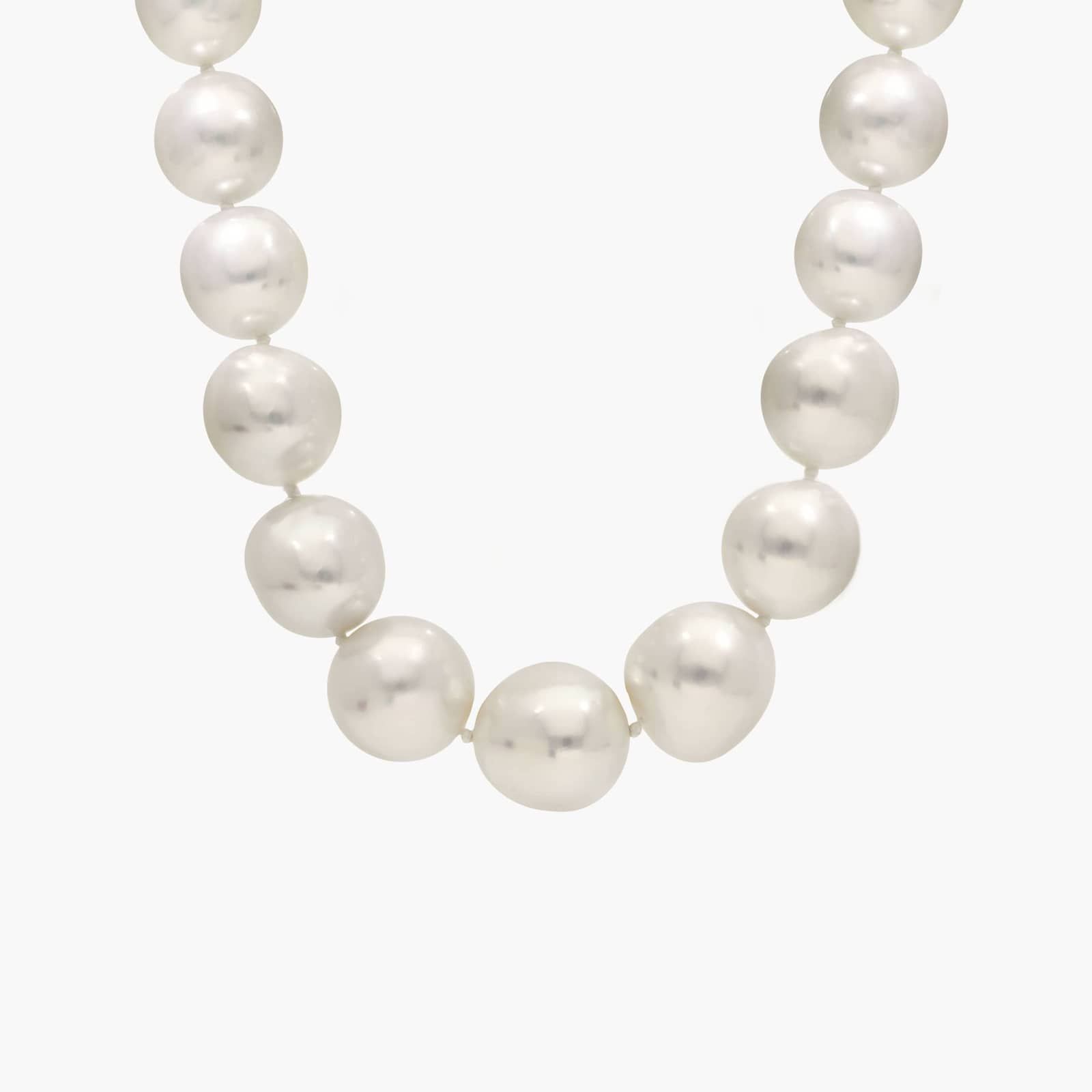 Majestic White South Sea Pearl Necklace (13-16.2mm) 1 A magnificent 19-inch strand of exceptionally large (13-16.2mm), luminous white South Sea pearls, finished with a seamless 14k white gold hidden clasp.