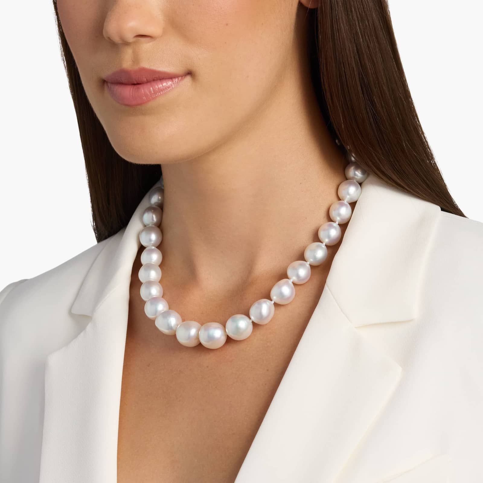 Majestic White South Sea Pearl Necklace (13-16.2mm) 2 A magnificent 19-inch strand of exceptionally large (13-16.2mm), luminous white South Sea pearls, finished with a seamless 14k white gold hidden clasp.
