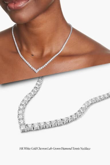 14k White Gold Chevron Lab-Grown Diamond Tennis Necklace – Wedding Jewelry Ideas for Bride