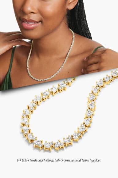 14k Yellow Gold Fancy Mélange Lab-Grown Diamond Tennis Necklace – Wedding Jewelry Ideas for Bride
