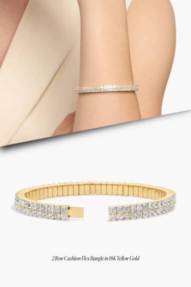 Lab-Grown Diamond 2-Row Cushion Flex Bangle in 18k Yellow Gold (16 ct. tw.) – Bridal Jewelry