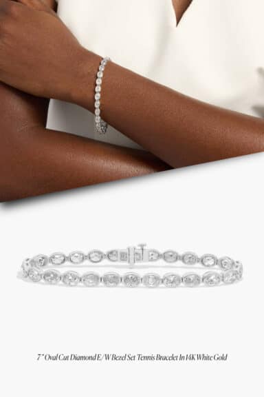 7" Oval Cut Diamond East-West Bezel Set Tennis Bracelet in 14k White Gold (10 ct. tw.)