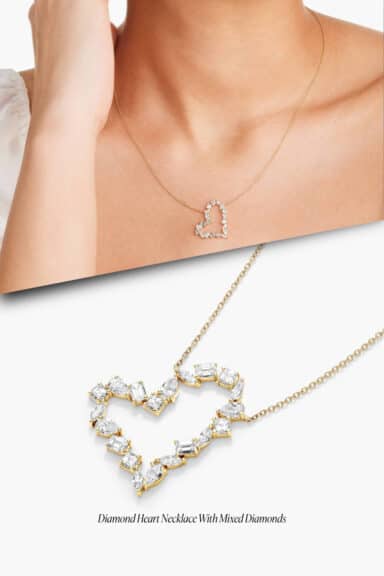 Diamond Heart Necklace with Mixed Diamonds in 14k Yellow Gold – Wedding Jewelry Ideas for Bride