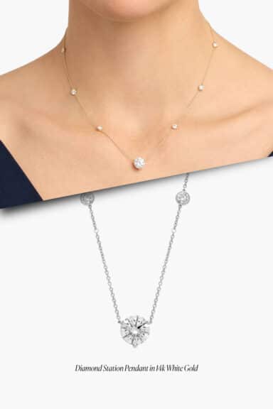 Diamond Station Pendant in 14k White Gold – Wedding Jewelry Ideas for Bride