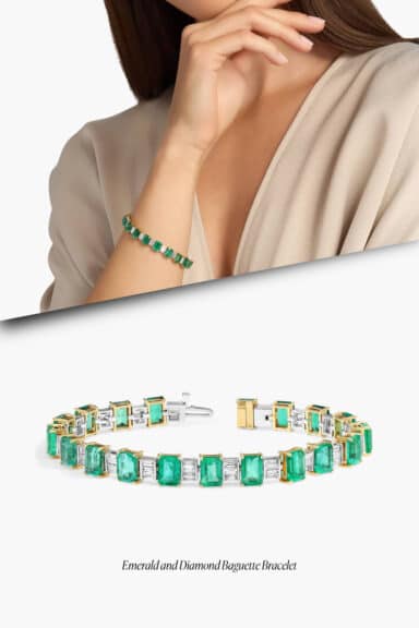 Emerald and Diamond Baguette Bracelet in 18k Yellow Gold – Wedding Jewelry Ideas for Bride