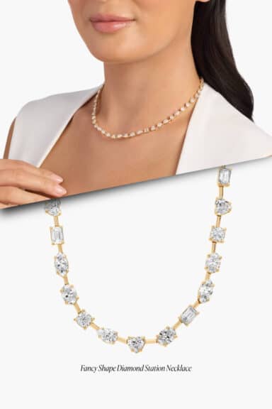 Fancy Shape Diamond Station Necklace in 14k Yellow Gold – Wedding Jewelry Ideas for Bride