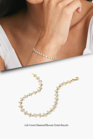 Lab-Grown Diamond Blossom Tennis Bracelet in 14k Yellow Gold – Wedding Jewelry Ideas for Bride