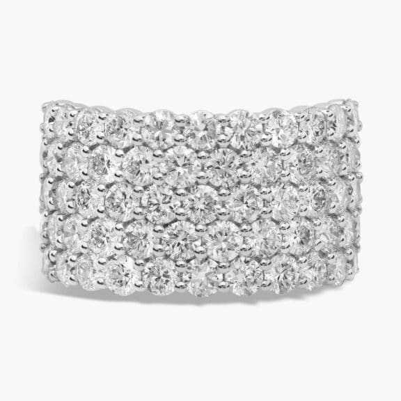 A wide, five-row pavé lab-grown diamond ring featuring 3.50 ctw of brilliant round diamonds set in 14k white gold, shown on a white background.