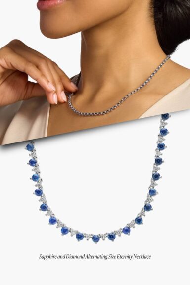 Sapphire and Diamond Eternity Necklace in 14k White Gold – Wedding Jewelry Ideas for Bride