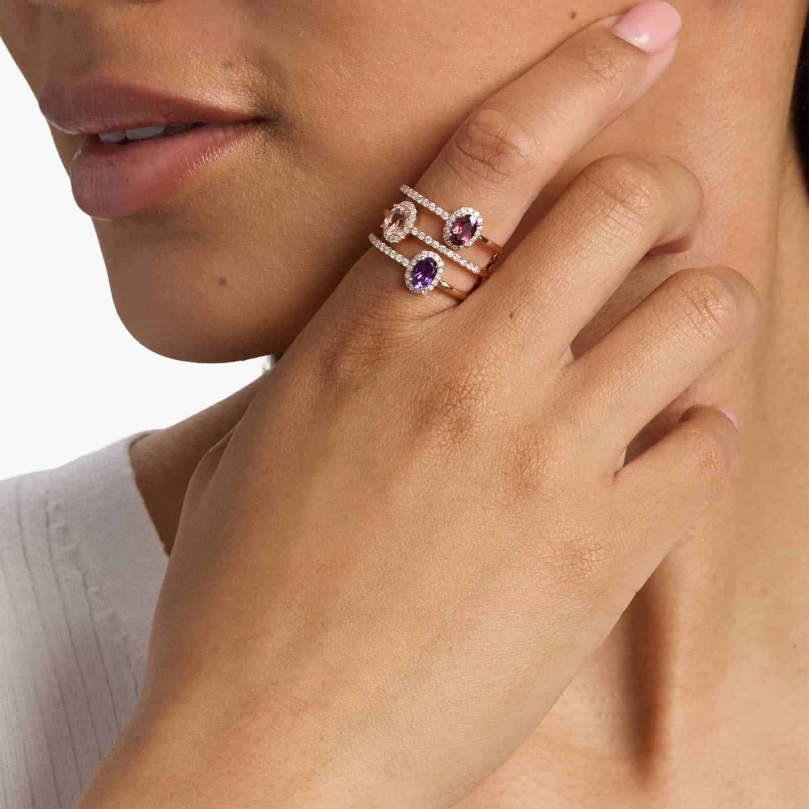 Three Stone Faux Stacking Ring in 14k Rose Gold 2 Three Stone Faux Stacking Ring in 14k Rose Gold