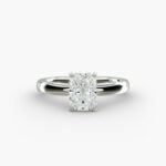 A close-up side view of a 5 ct radiant cut diamond ring, showcasing the durable 2.50mm Platinum Comfort Fit band.