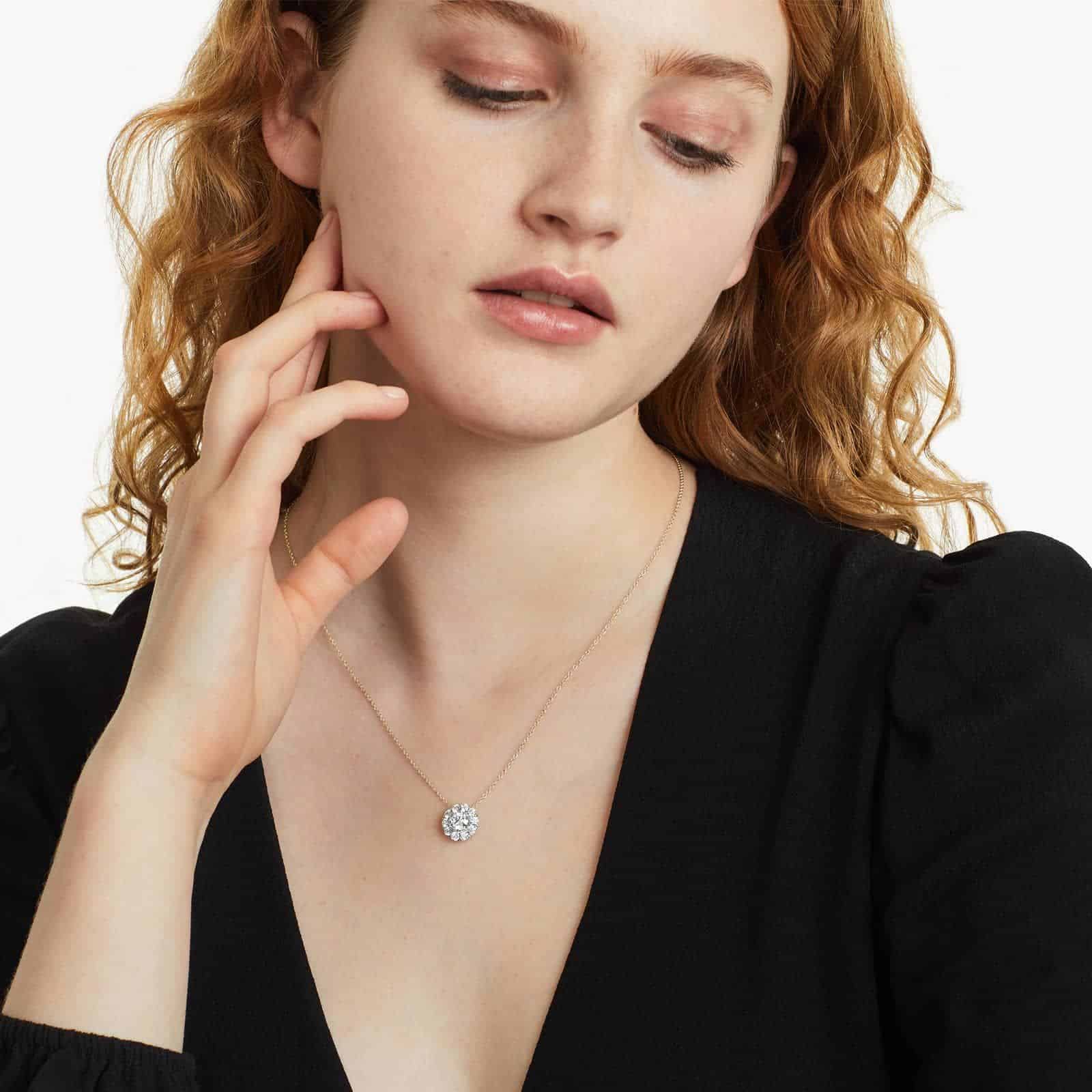 A 1.50 CTW Halo Lab-Grown Diamond Pendant in 14K Yellow Gold with F-G/VS2-SI1 quality, a brilliant choice among Luxury Push Present Ideas and push present necklace for mom gifts.
