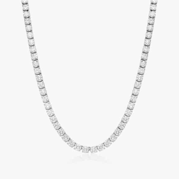 A 15.00 CTW Straight Lab-Grown Diamond Tennis Necklace in 14K White Gold, the ultimate option among Luxury Push Present Ideas and diamond push present jewelry.