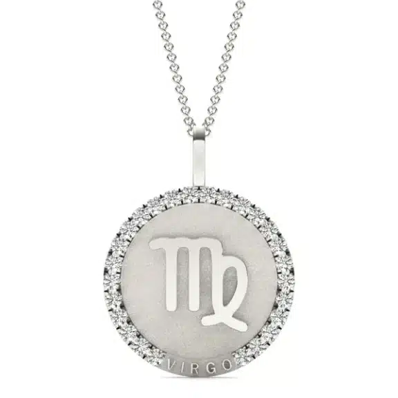A Bold Virgo Zodiac Medallion Pendant from Charles & Colvard with 3/4 CTW Lab-Grown Diamonds in 14K White Gold, a personalized and striking choice among Luxury Push Present Ideas.