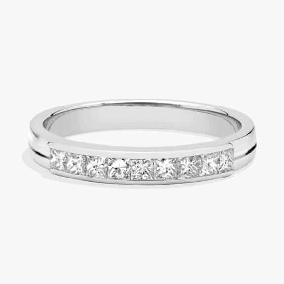 A Channel Set Princess Cut Mens Diamond Wedding Band Rings in Platinum (4.50mm) with 0.62 CTW H/SI1 diamonds.