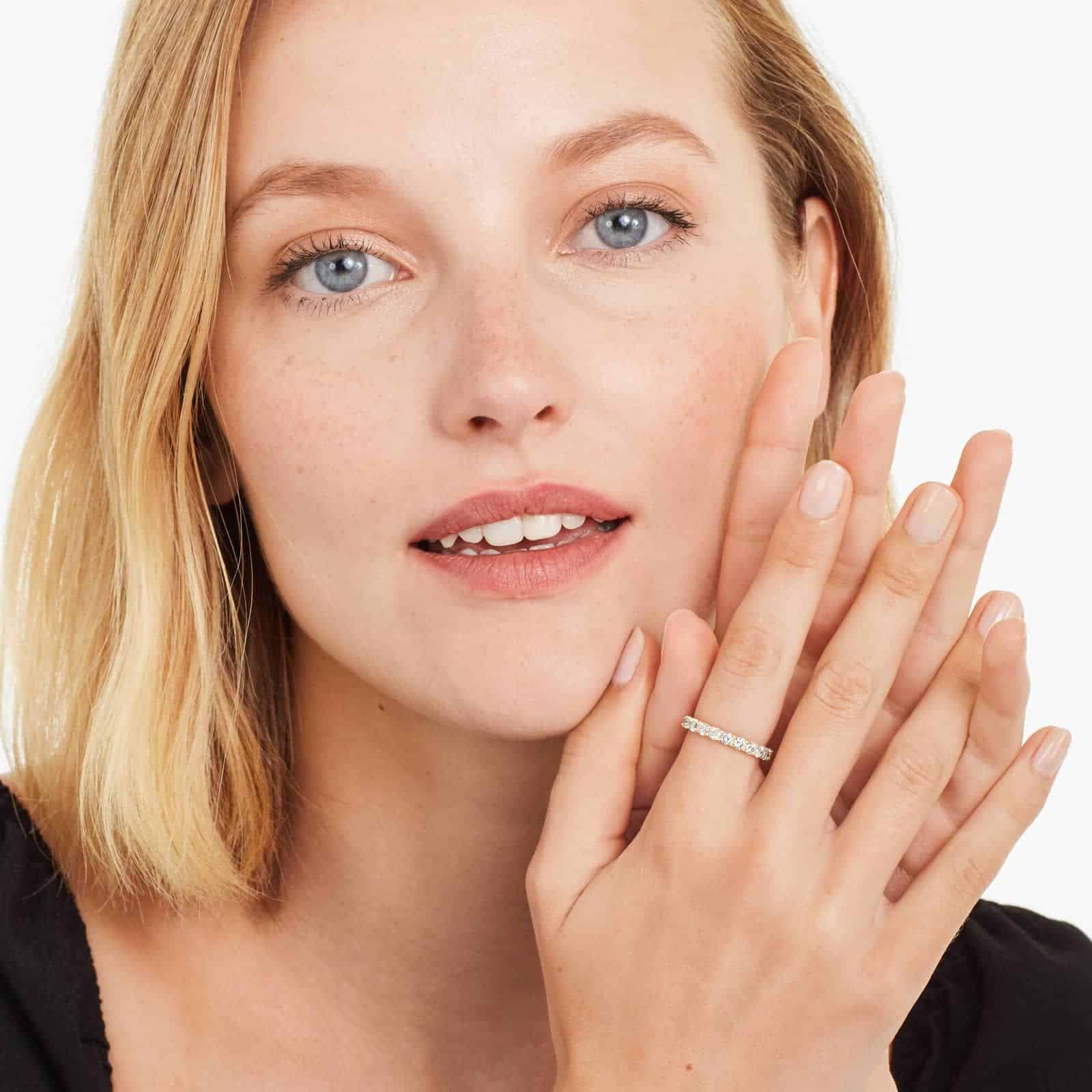 Embellished Milgrain Diamond Eternity Ring In 14K Yellow Gold model view 3 An Embellished Milgrain Diamond Eternity Ring in 14K Yellow Gold with 1.95 CTW average, a luxurious choice among Luxury Push Present Ideas and push present eternity ring styles.