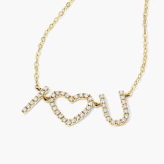 An 'I Heart You' Diamond Necklace in 14K Yellow Gold with 0.32 CTW, a sentimental and high-quality option among Luxury Push Present Ideas and push present necklace for mom gifts.