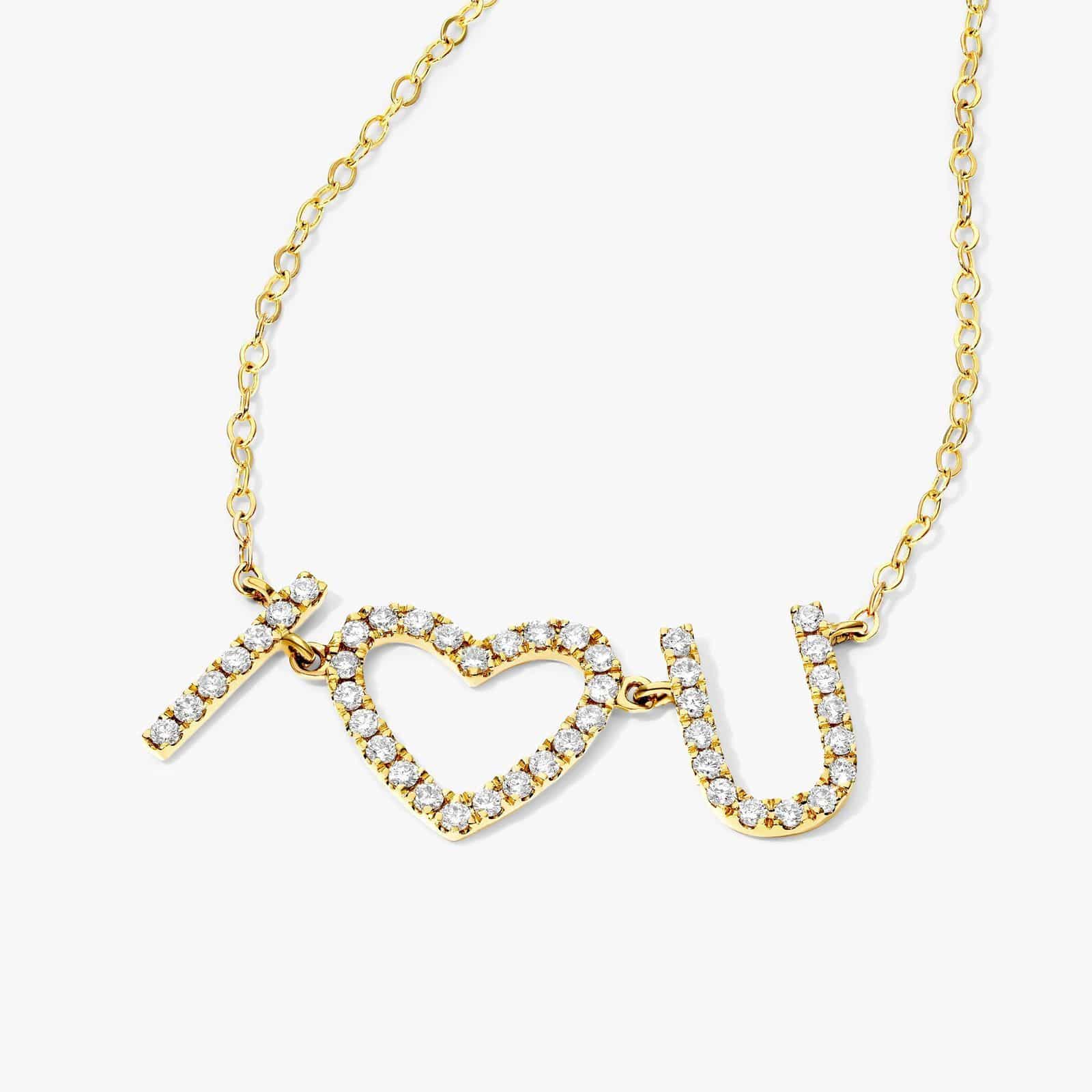 I Heart You Diamond Necklace In 14K Yellow Gold 2 An 'I Heart You' Diamond Necklace in 14K Yellow Gold with 0.32 CTW, a sentimental and high-quality option among Luxury Push Present Ideas and push present necklace for mom gifts.
