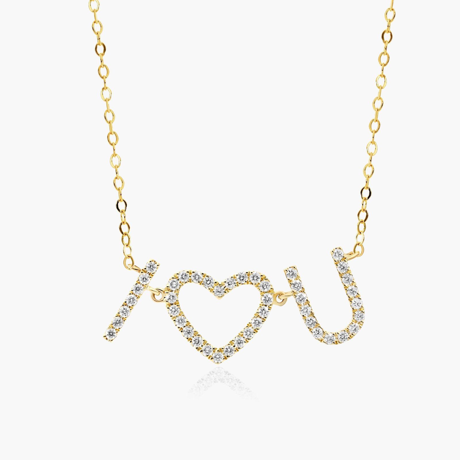 I Heart You Diamond Necklace In 14K Yellow Gold An 'I Heart You' Diamond Necklace in 14K Yellow Gold with 0.32 CTW, a sentimental and high-quality option among Luxury Push Present Ideas and push present necklace for mom gifts.