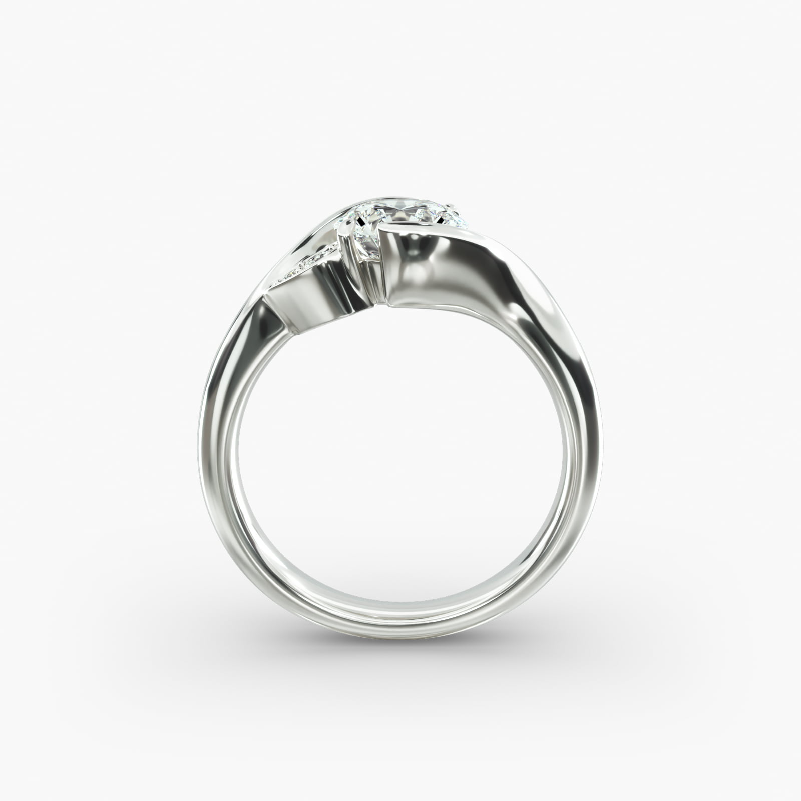 A Modern Leaf Bypass Side Stone Diamond Ring Setting in 14K White Gold with 0.07 CTW, a unique option for Luxury Push Present Ideas and a custom push present ring.