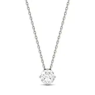 A Round Brilliant Solitaire Pendant with 1/2 CT DEW Colorless Moissanite in 14K White Gold, a classic and elegant option among Luxury Push Present Ideas and push present necklace for mom gifts.