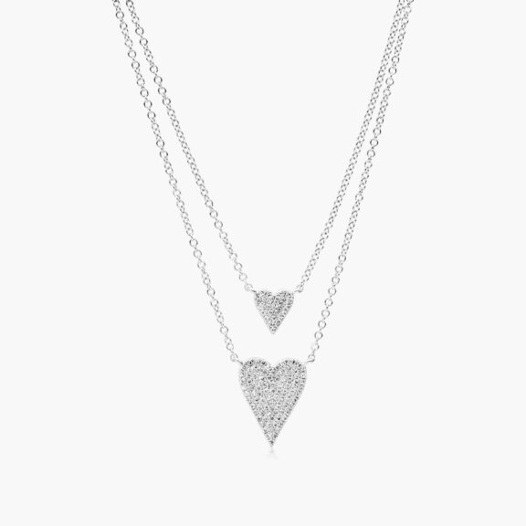 A layered "Two Hearts in One" Diamond Necklace in 14K White Gold with 0.24 CTW, a sentimental option among Luxury Push Present Ideas and push present necklace for mom gifts.