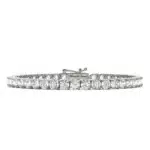 A Two-Prong Basket Tennis Bracelet with 9.66 CTW DEW Colorless Moissanite in 14K White Gold, the most glamorous option among Luxury Push Present Ideas and push present bracelet styles.